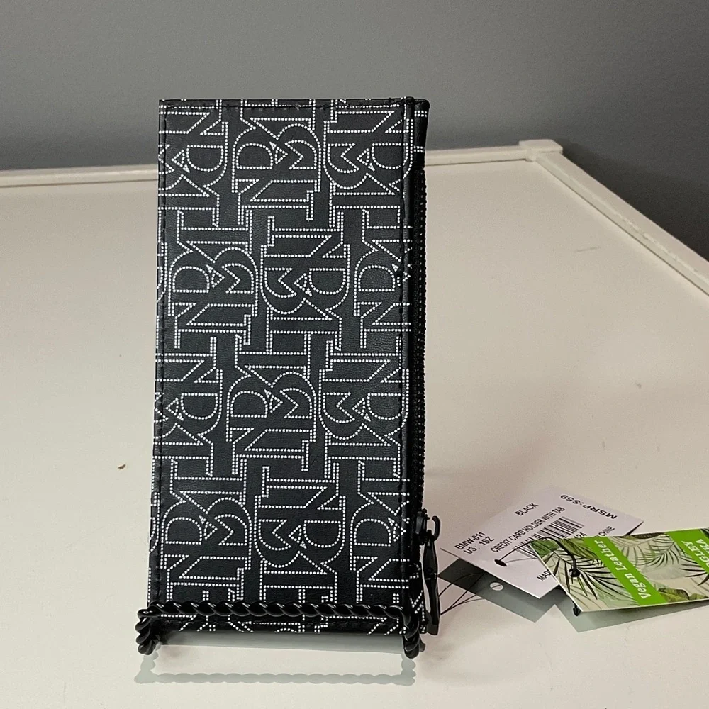 Badgley Mischka Monogram Black Credit Card Holder with Tab